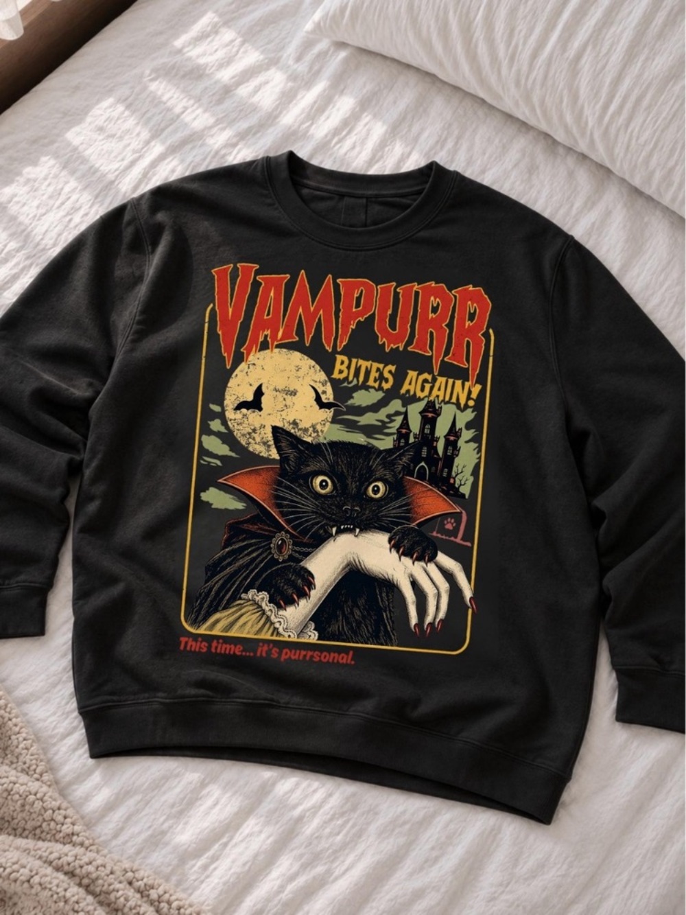 Black Vampurr Graphic Sweatshirt with Red and Yellow Print